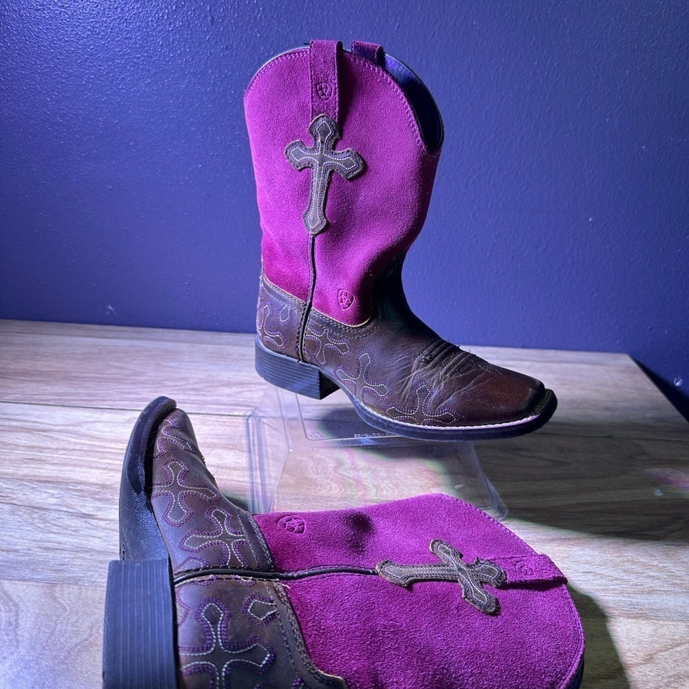 Ariat Fuchsia and Brown Western Boots - Picture 2 of 12